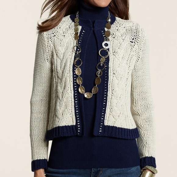 Chico's Sweaters - Chico’s Chay Cable Knit Cardigan Chain Long Sleeve